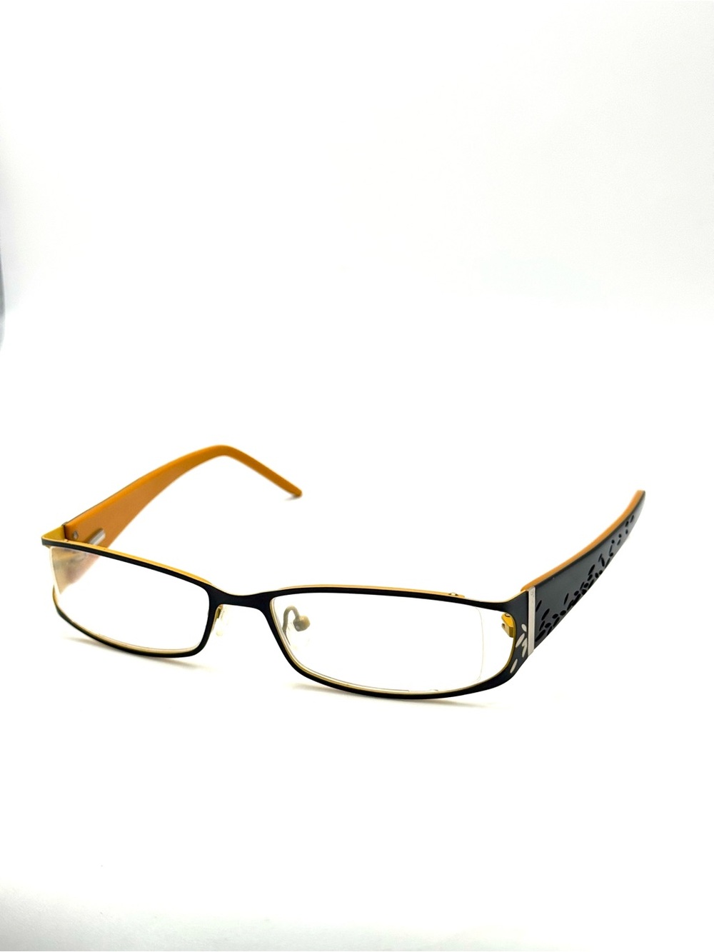 NWOT Black & Orange Rectangular Eyeglass Frames Spring Hinge Laser Cut